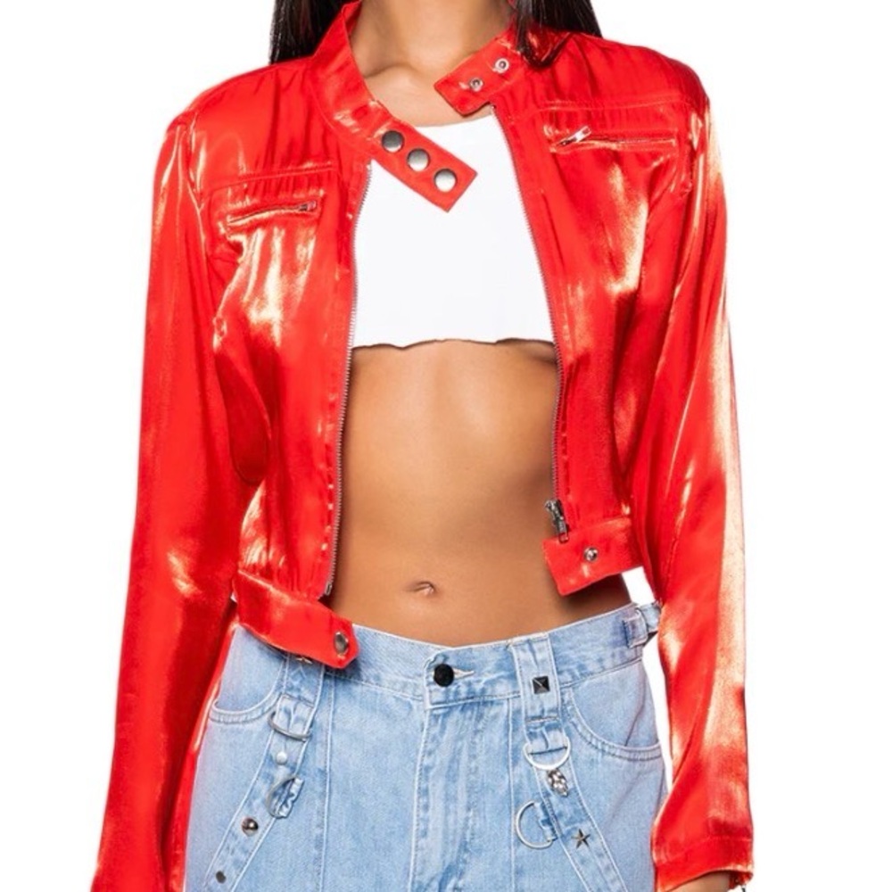Akira LIGHTWEIGHT BOMBER
 Red Women's Jacket (S Ptp 18”)